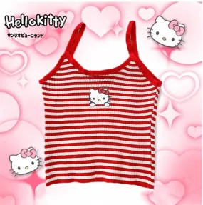 Cute Hello Kitty Y2K Spicy Girl Strap Striped Top BY1132