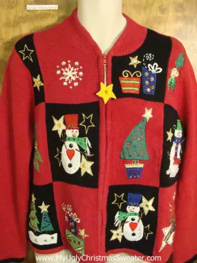 Cute Snowman Patchwork Xmas Sweater