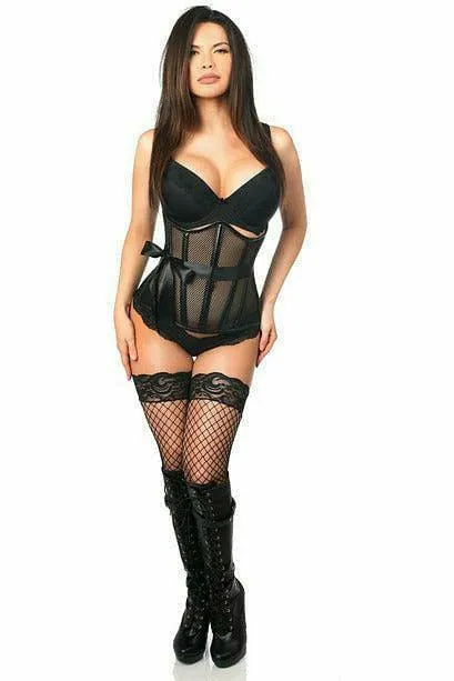 Daisy Corsets Top Drawer Fishnet & Faux Leather Steel Boned Underbust Corset