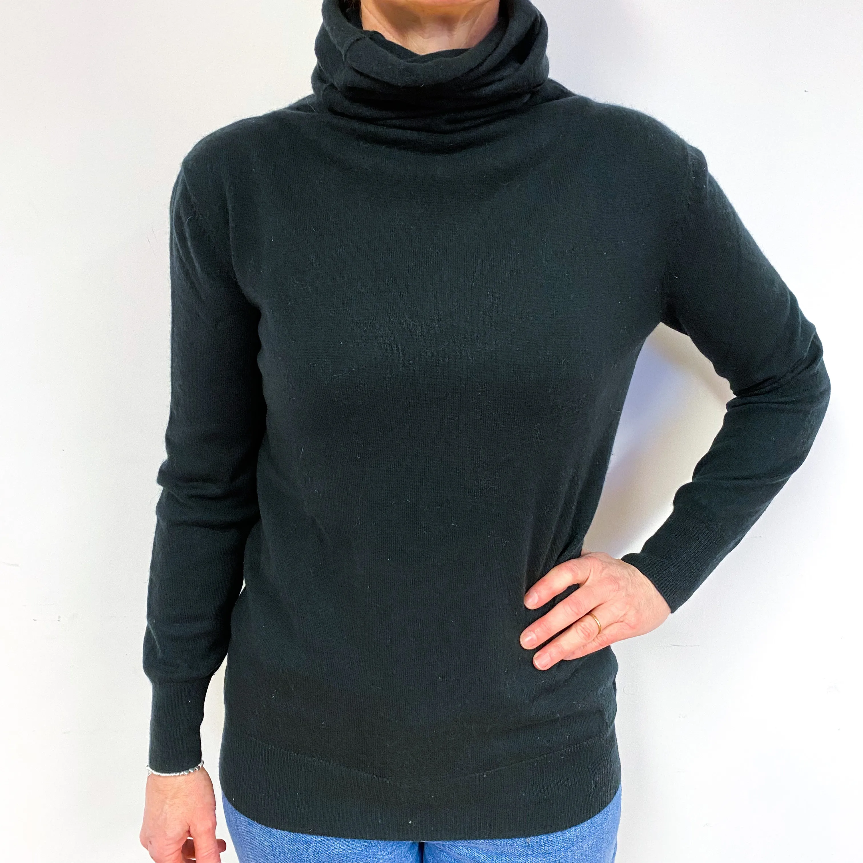 Darkest Green Cashmere Cowl Neck Jumper Medium