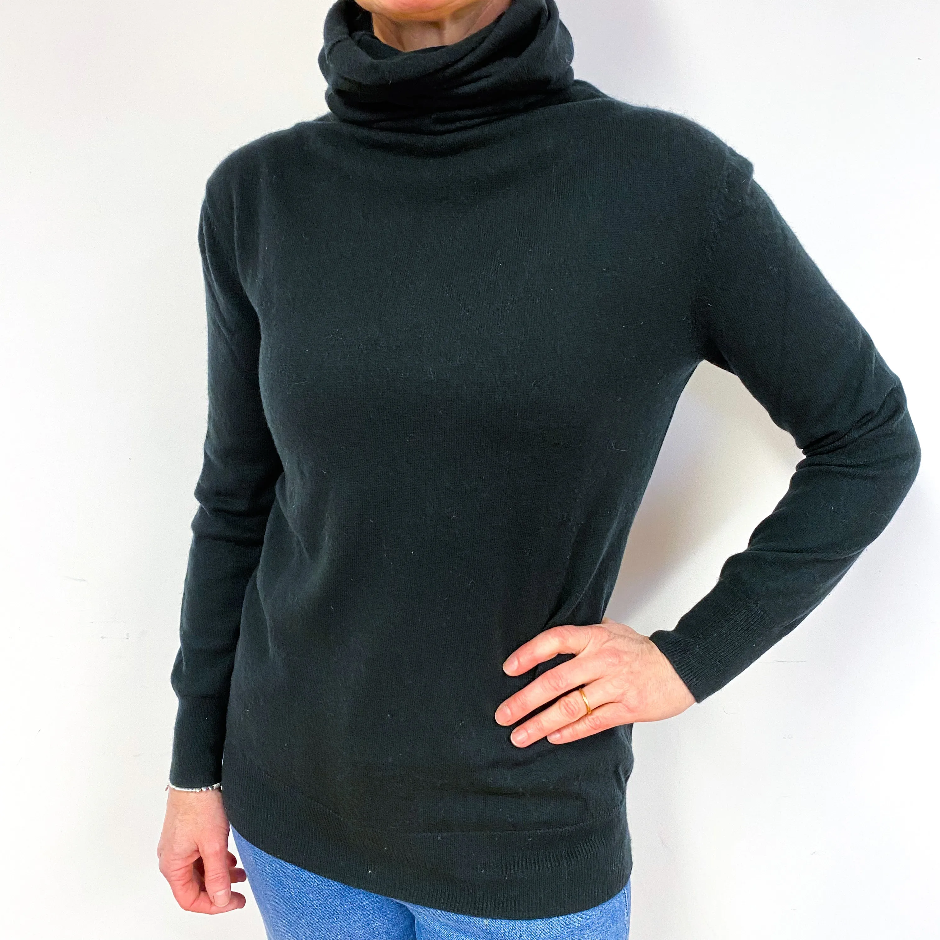 Darkest Green Cashmere Cowl Neck Jumper Medium