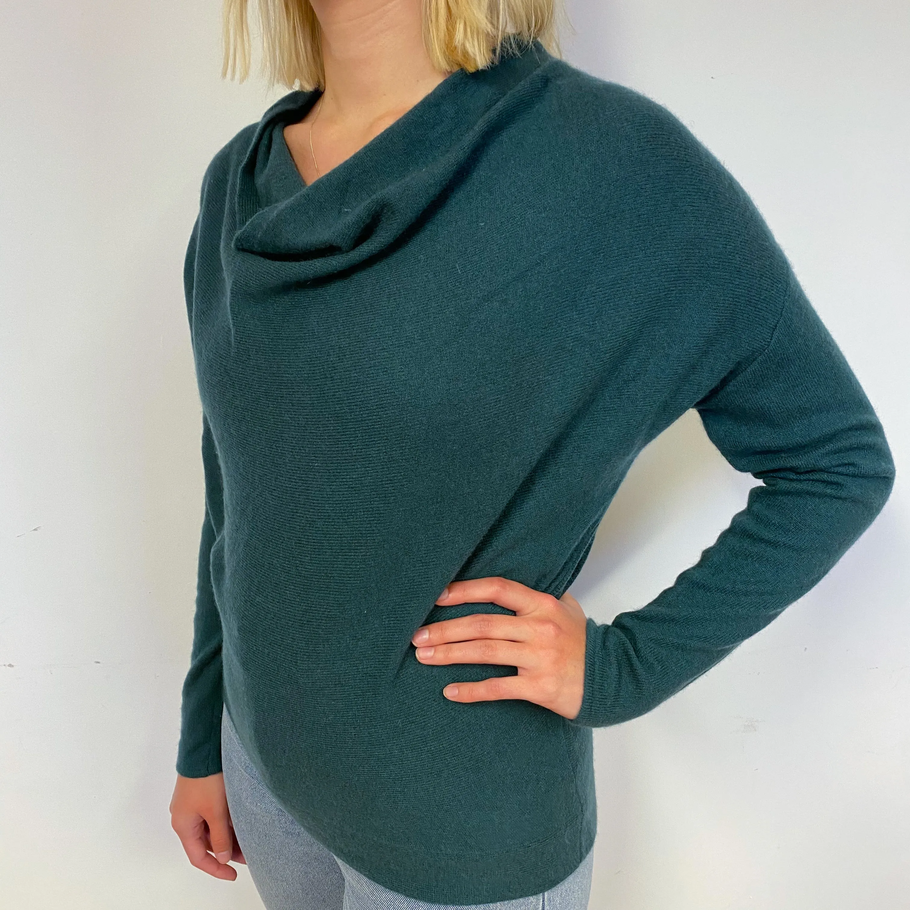 Darkest Khaki Cashmere Cowl Neck Jumper Small