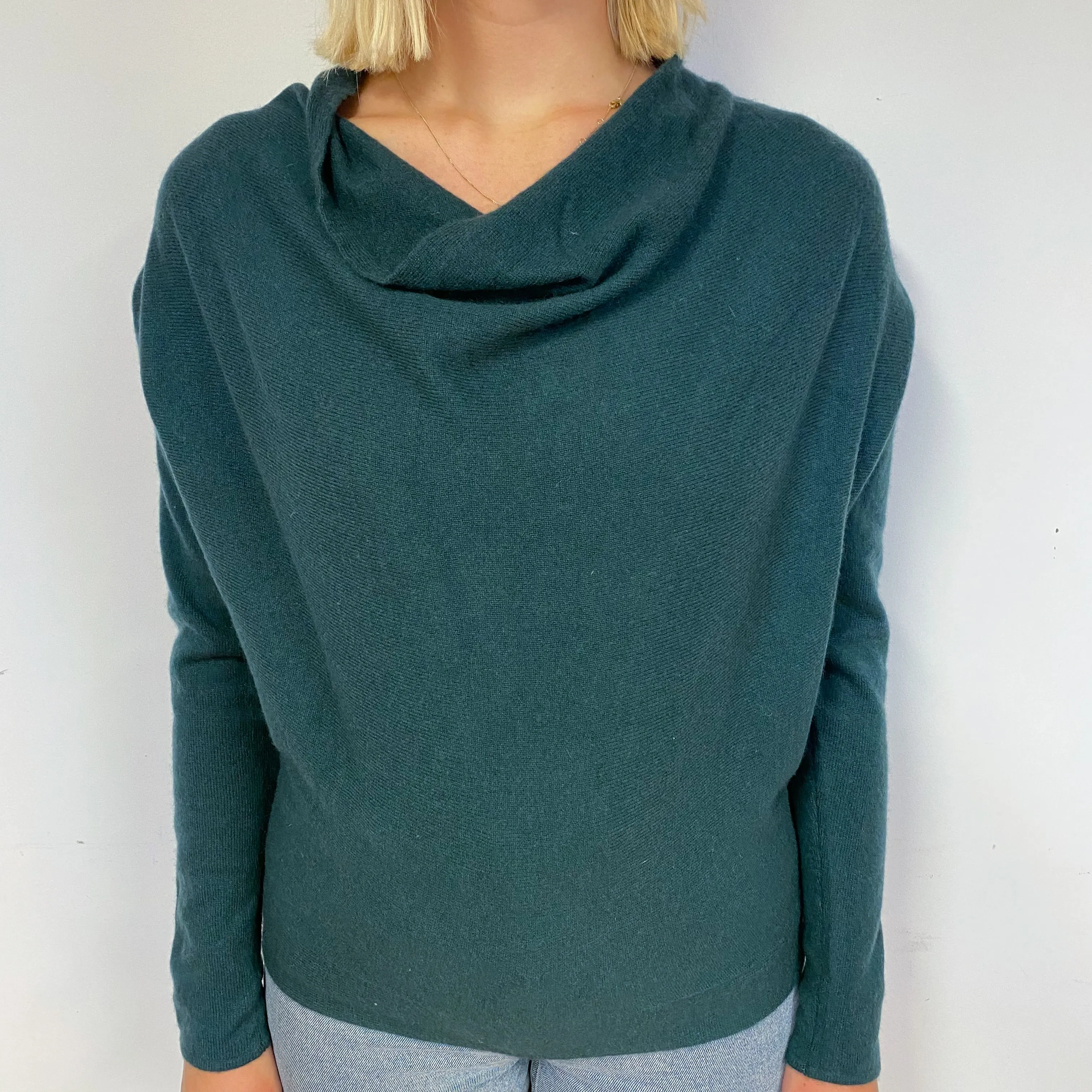 Darkest Khaki Cashmere Cowl Neck Jumper Small