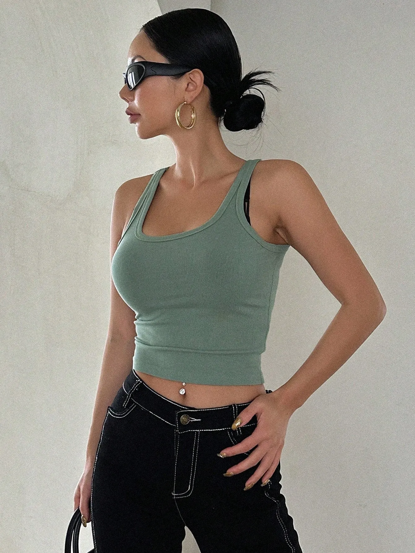 DAZY Solid Rib-knit Crop Tank Top