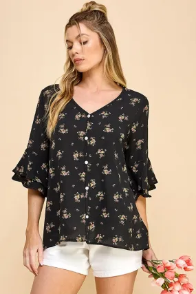 Deep Trance Floral Ruffle Top