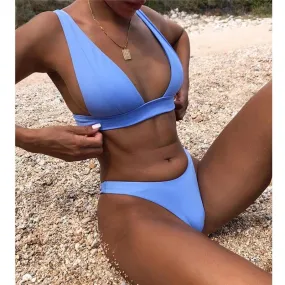 Deep V Solid Push Up Micro Swimsuit