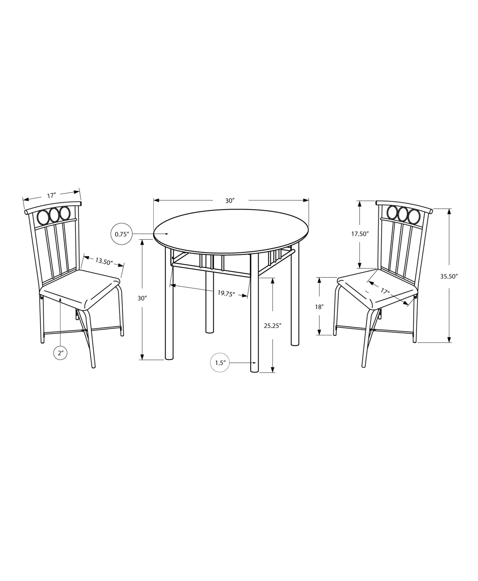 Dining Set - 3Pcs Set / Black Metal And Top