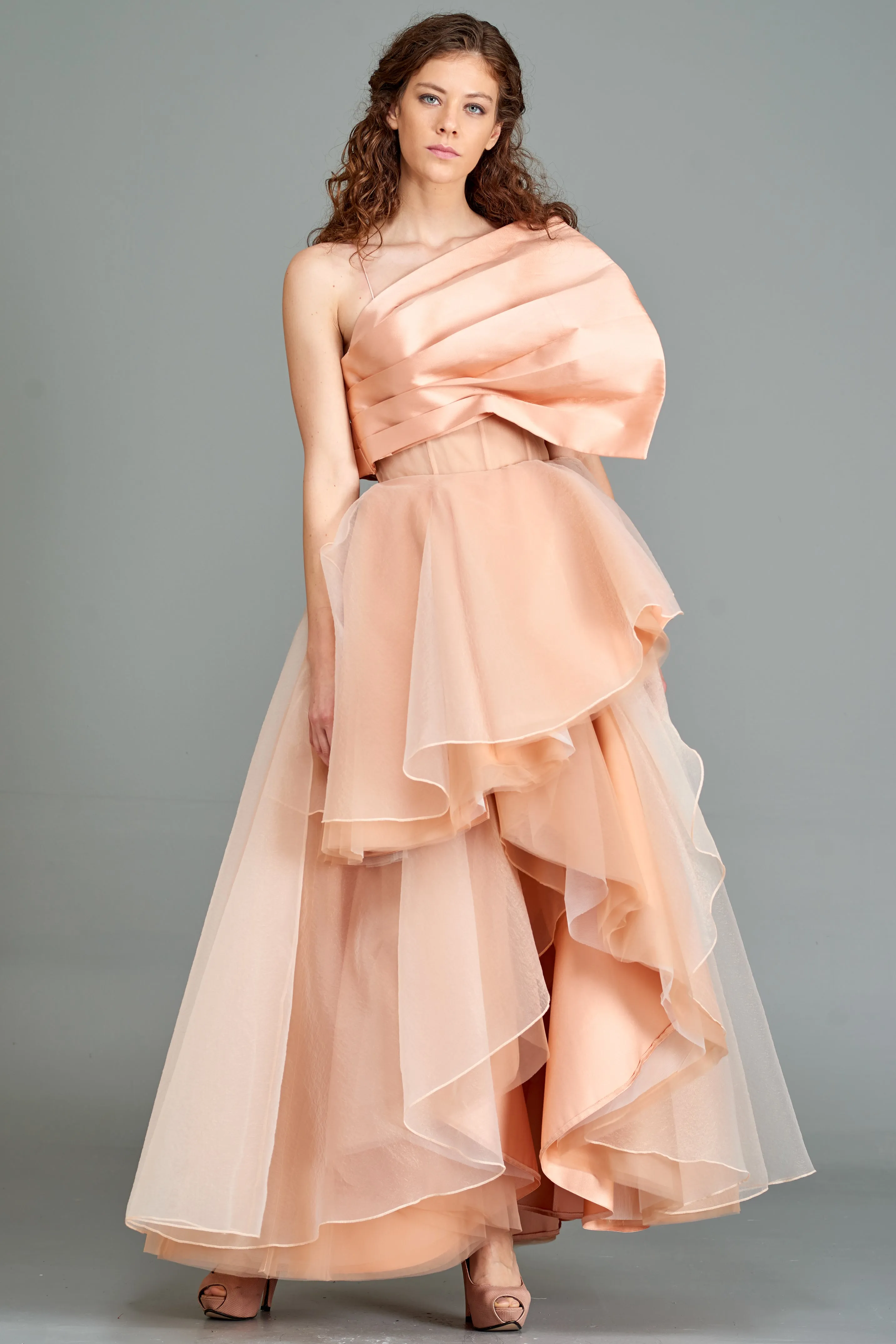 Draped Taffeta Bodice and Organza Layered Gown