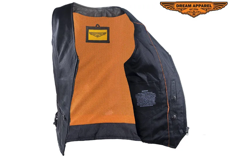 Dream Apparel Womens Leather Motorcycle  Zip Up Leather Vest With Concealed Carry