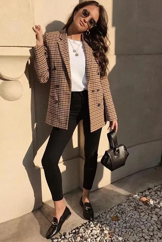 Dunnmall Chic Khaki Suit Blazer