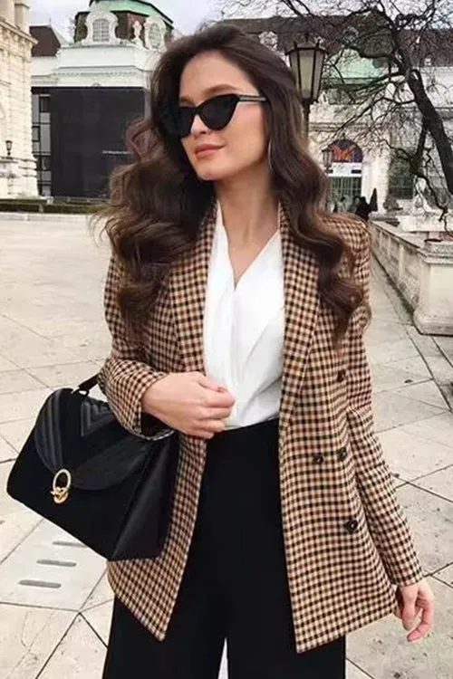 Dunnmall Chic Khaki Suit Blazer