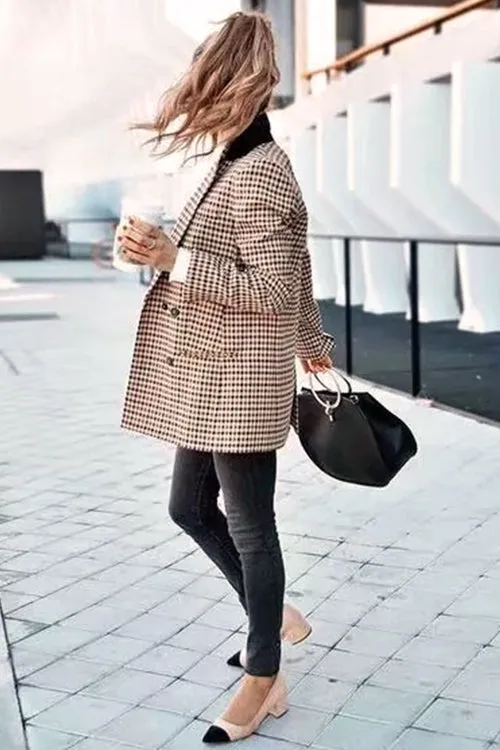 Dunnmall Chic Khaki Suit Blazer