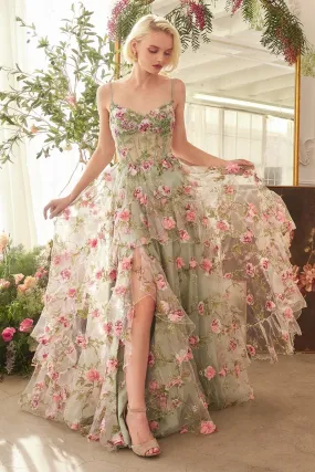 EFFIE Thin Strap Organza Floral Layers Prom & Formal Dress