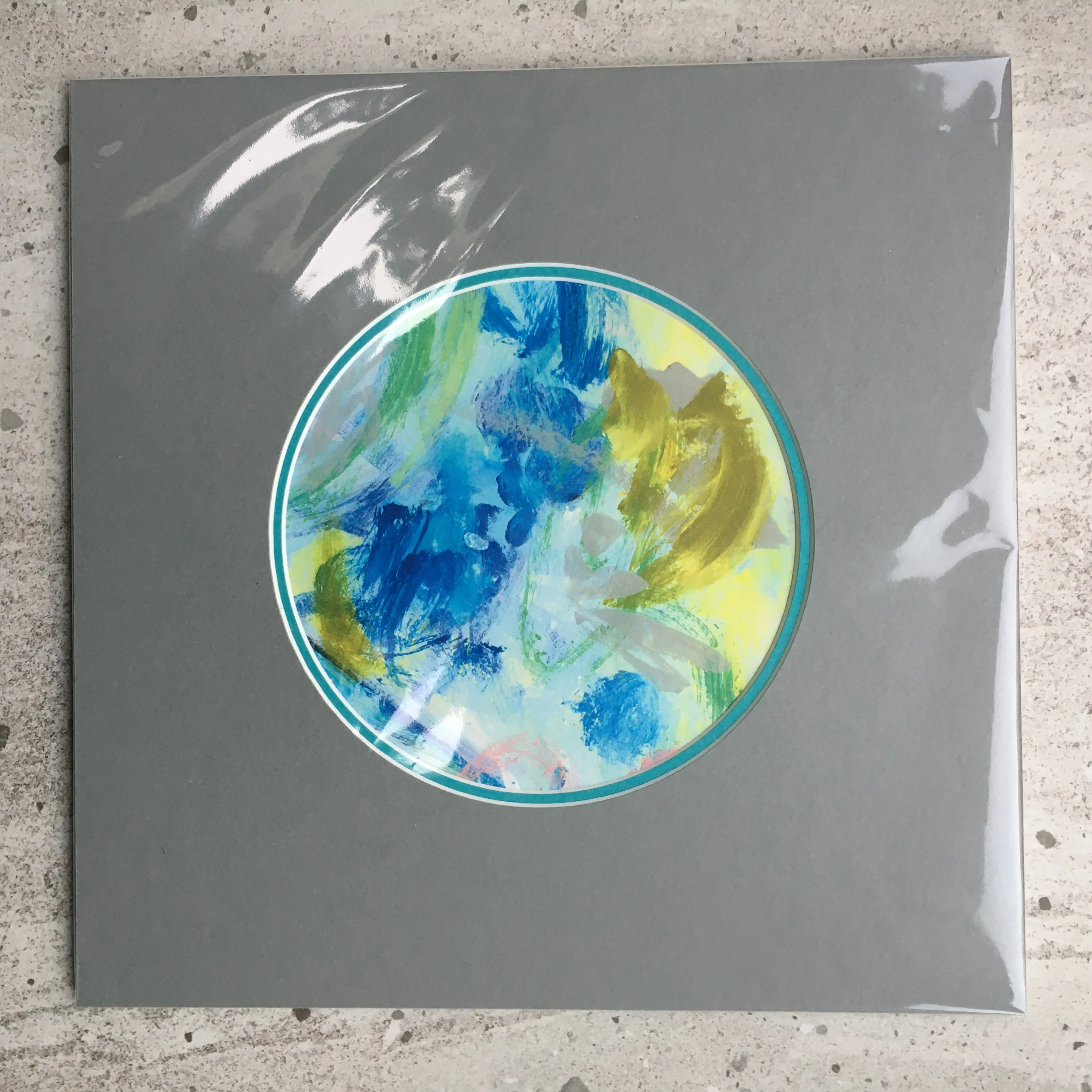 Expressive Abstract Circular Print Turquoise   Grey Mount