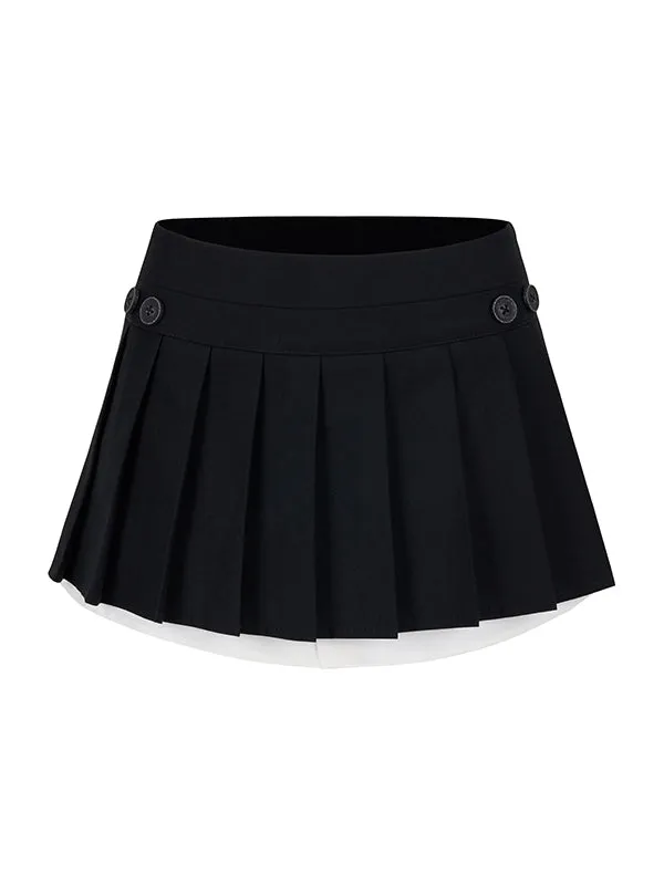 Fake-Layered Pleats Short Flare Micro-Mini Skirt