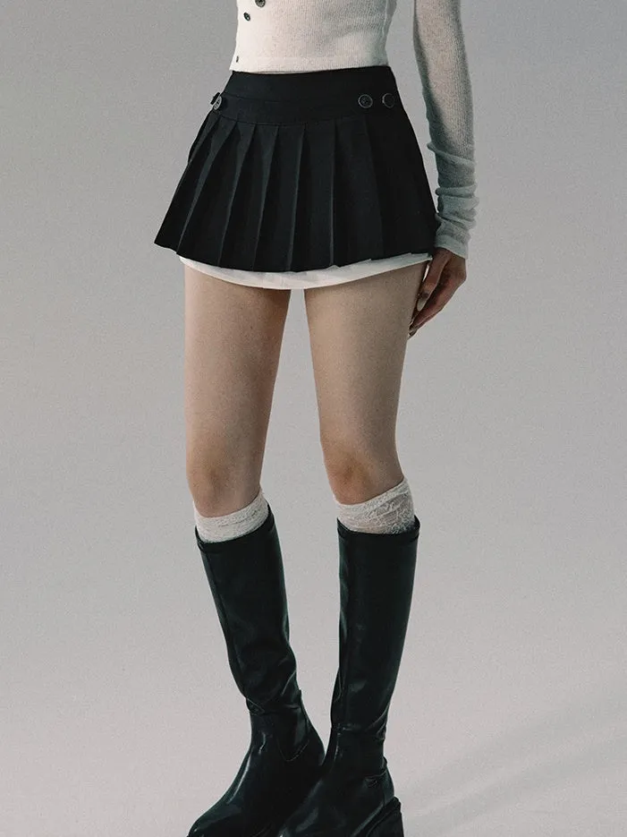 Fake-Layered Pleats Short Flare Micro-Mini Skirt