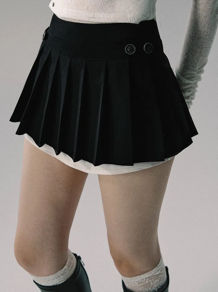 Fake-Layered Pleats Short Flare Micro-Mini Skirt