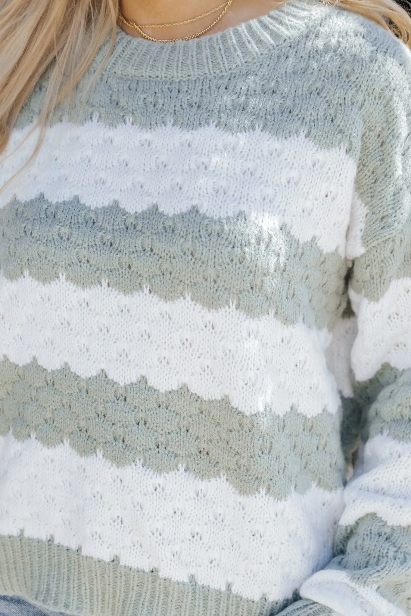 Fall Catch Sage and White Striped Sweater