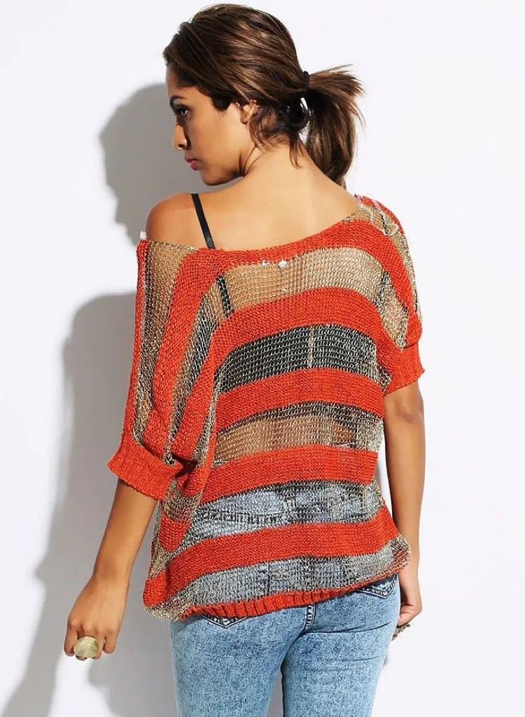 Feminine Oversized Red & Gold metallic thread Jumper. S/M fits UK 8/10