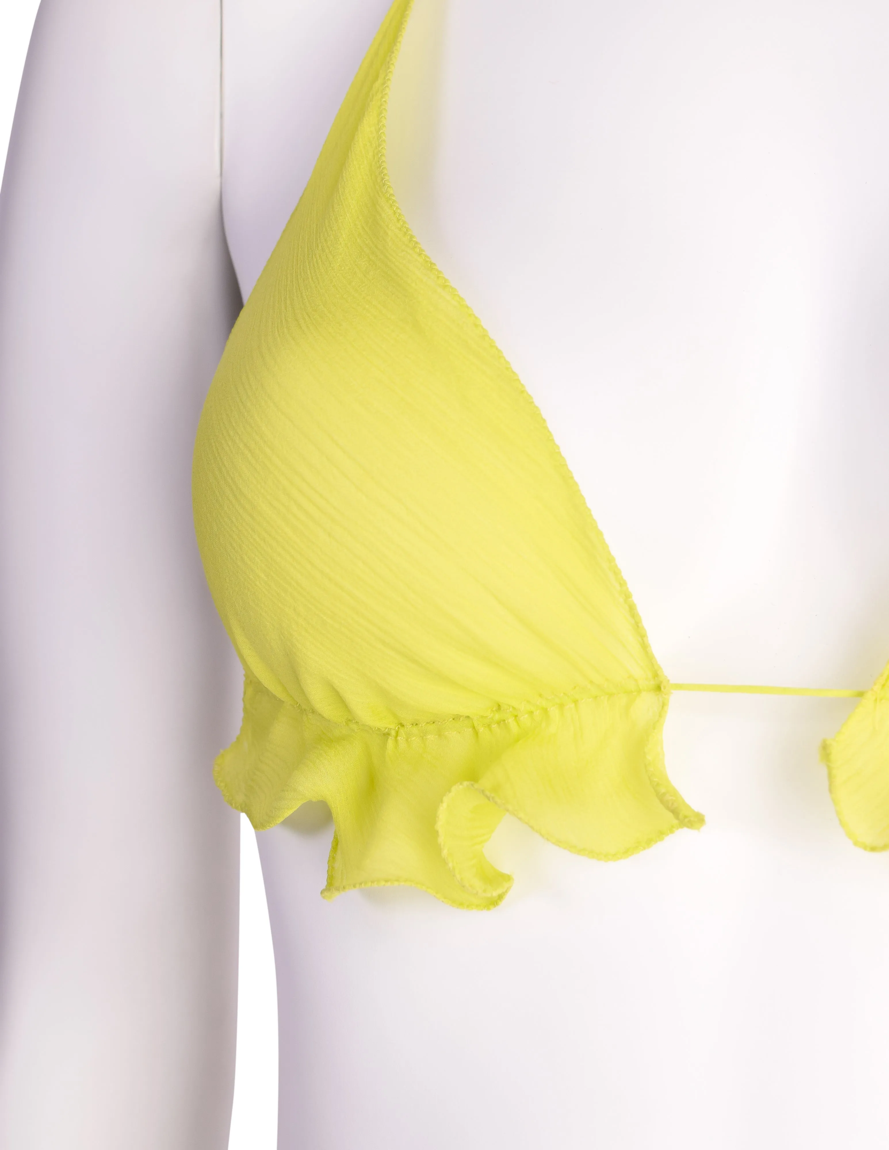 Fendi Vintage SS 2000 Neon Yellow Sheer Silk Chiffon Triangle Bralette Top