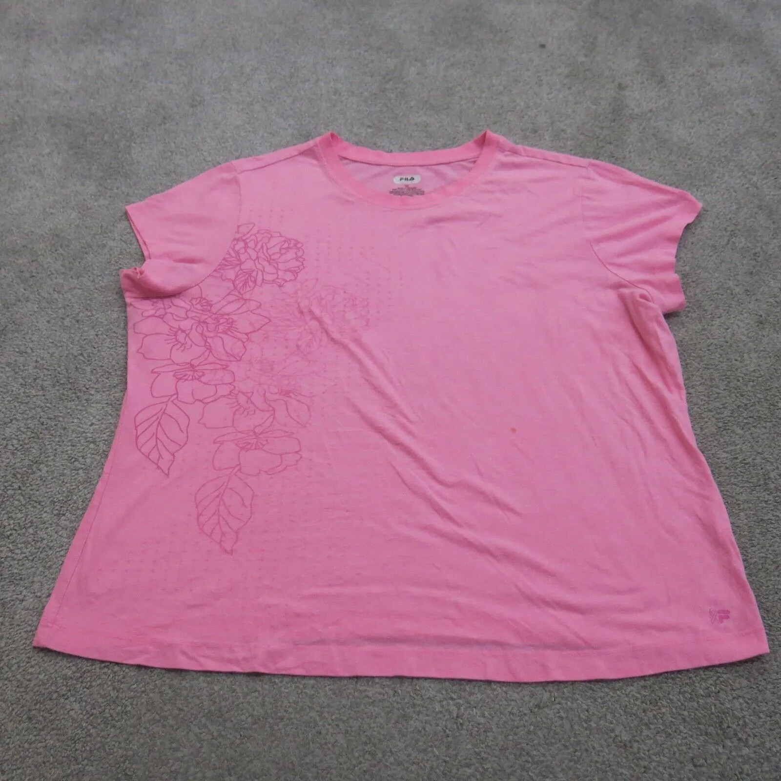 Fila Sport Shirt Womens 2X Pink Cap Sleeve Floral Crew Neck Tee Logo