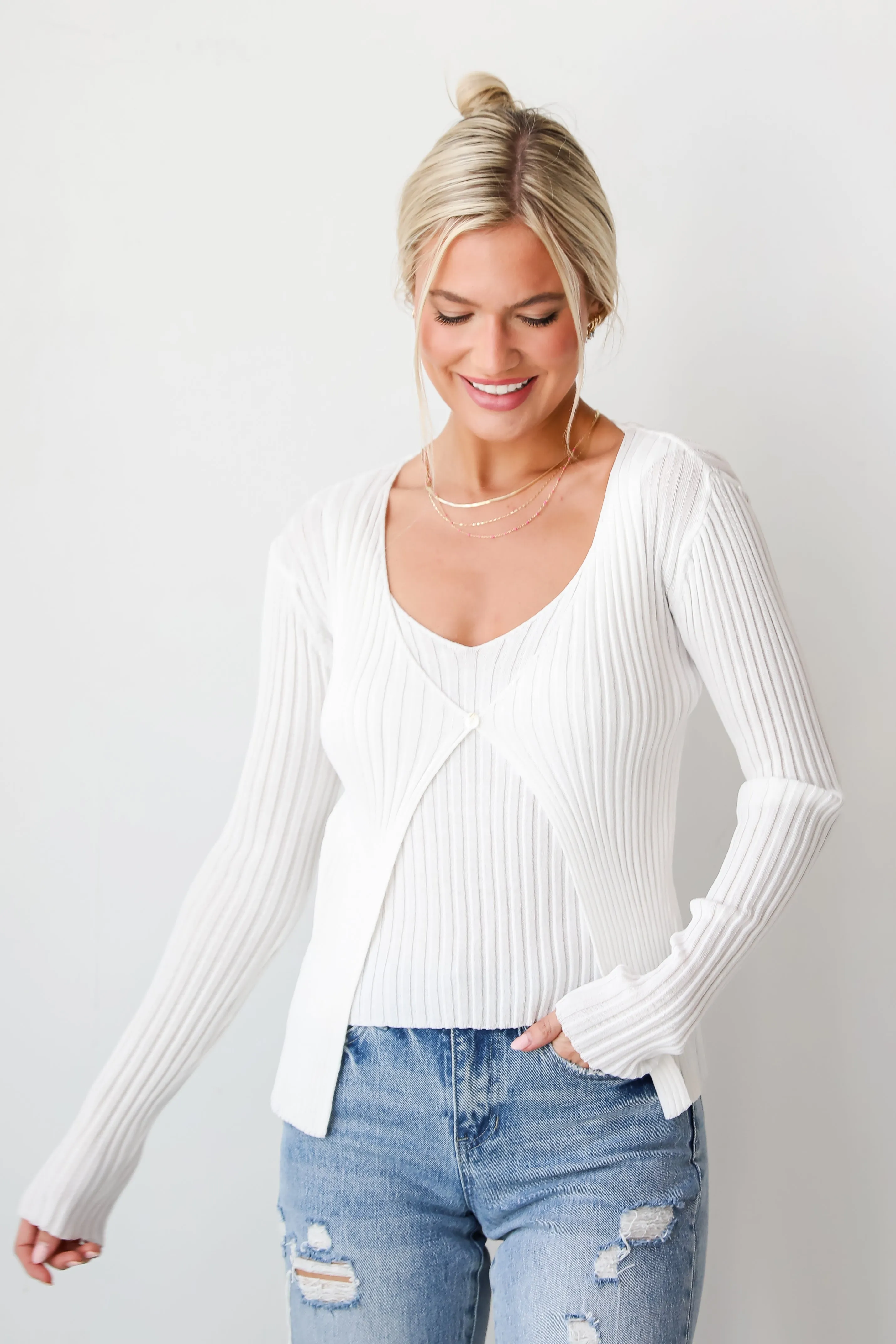 FINAL SALE - Essential Companion Ivory Ribbed Knit Cardigan Top