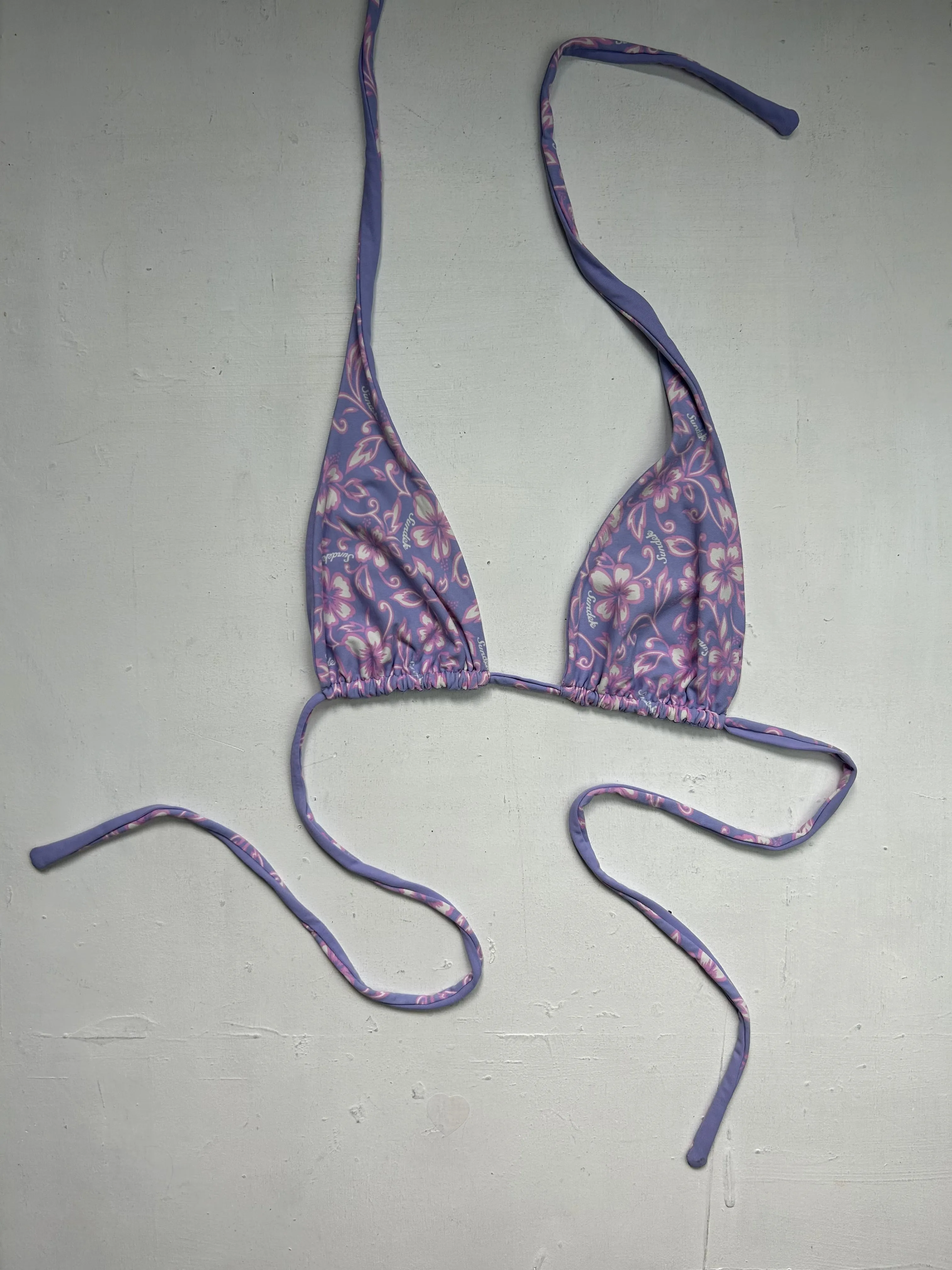 Floral print y2k vintage adjustable bikini top (M)