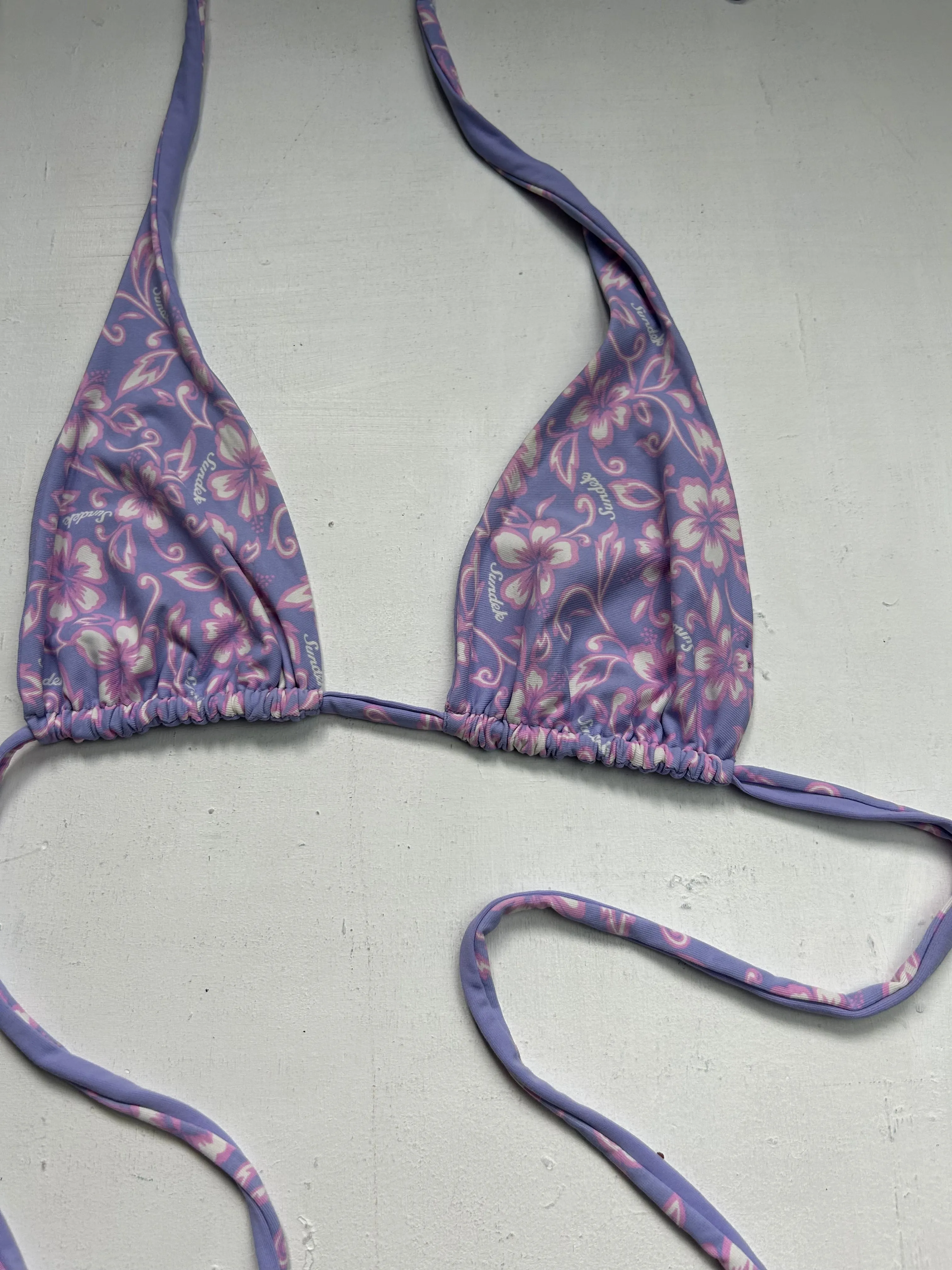 Floral print y2k vintage adjustable bikini top (M)