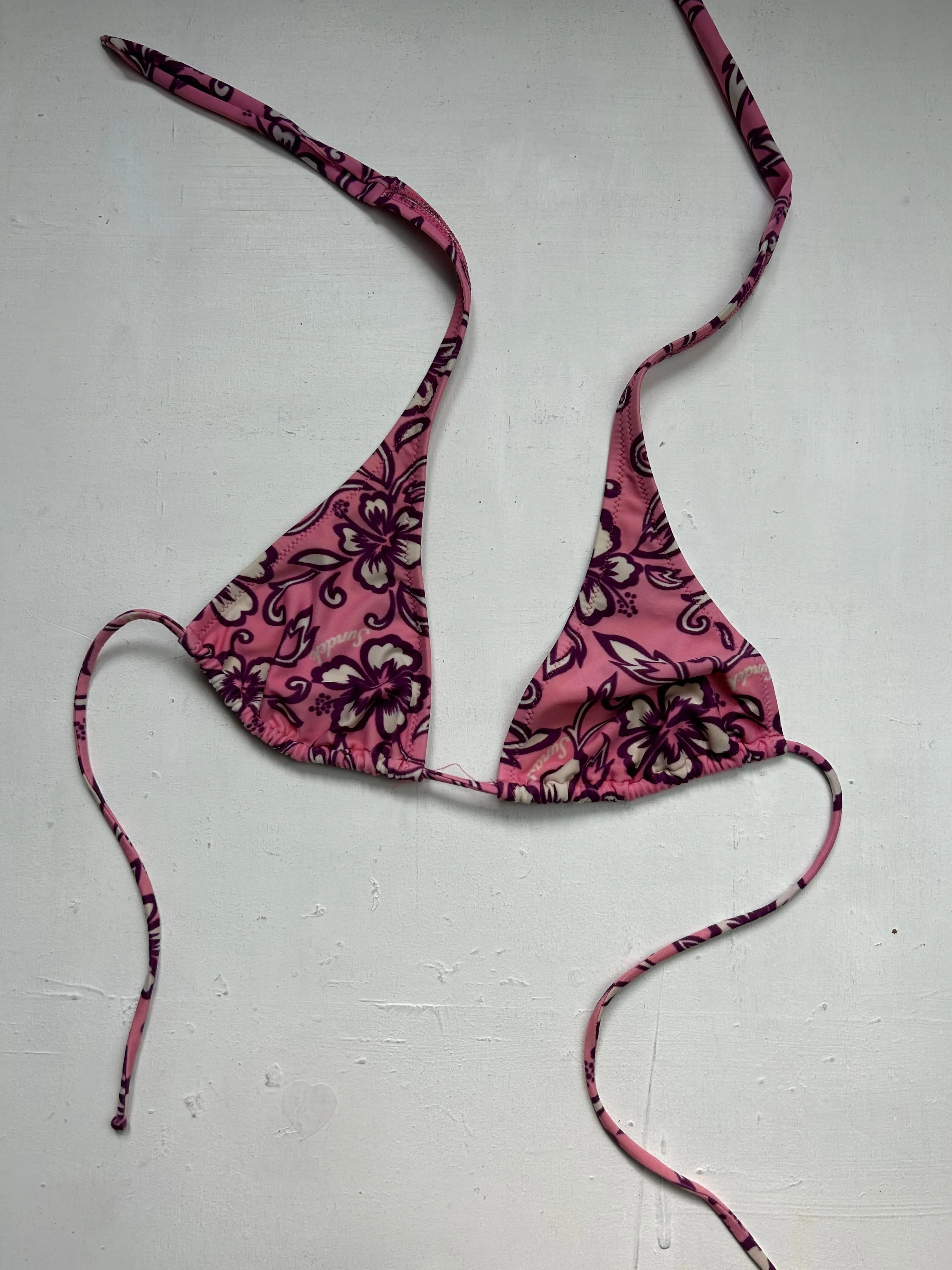 Floral print y2k vintage adjustable bikini top (M)