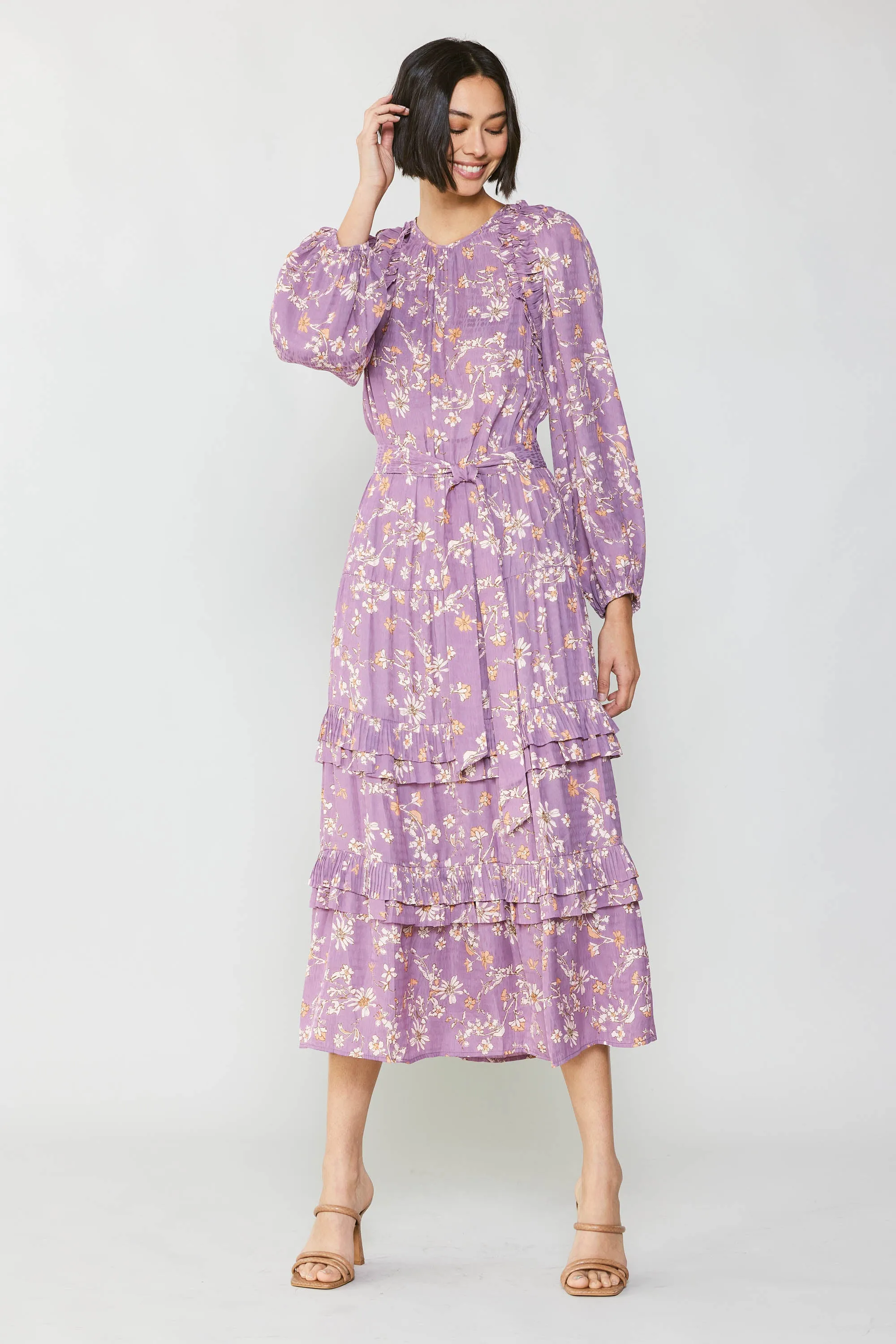 Floral Tiered Long Sleeve Dress