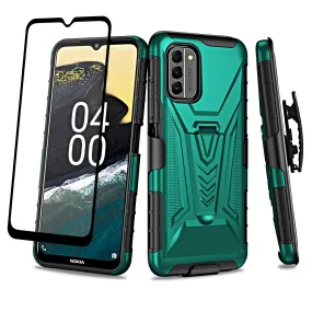 For Nokia G400 5G Case with Tempered Glass Screen Protector Heavy Duty Protective Phone Case,Built-in Kickstand Rugged Shockproof Protective Phone Case - Teal