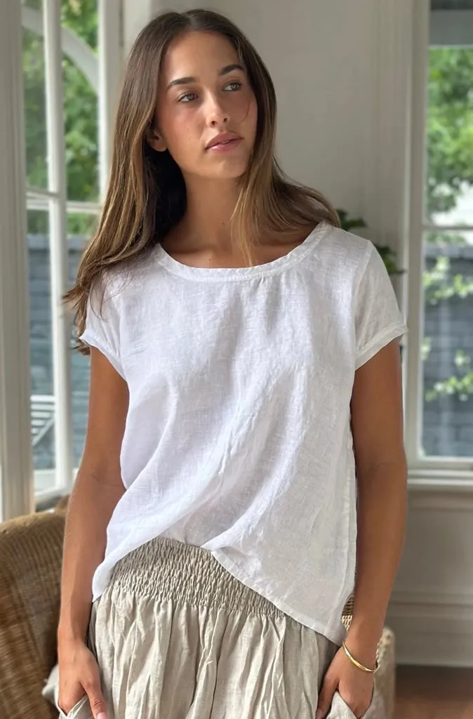 Frockk Ellie Round Neck Tee in White Linen