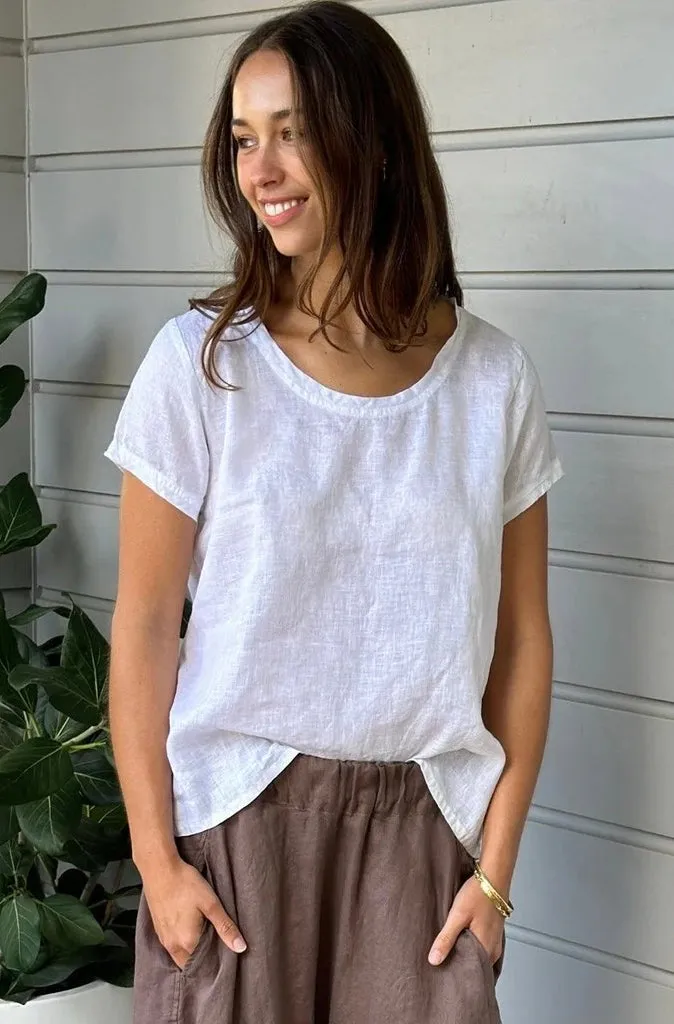 Frockk Ellie Round Neck Tee in White Linen