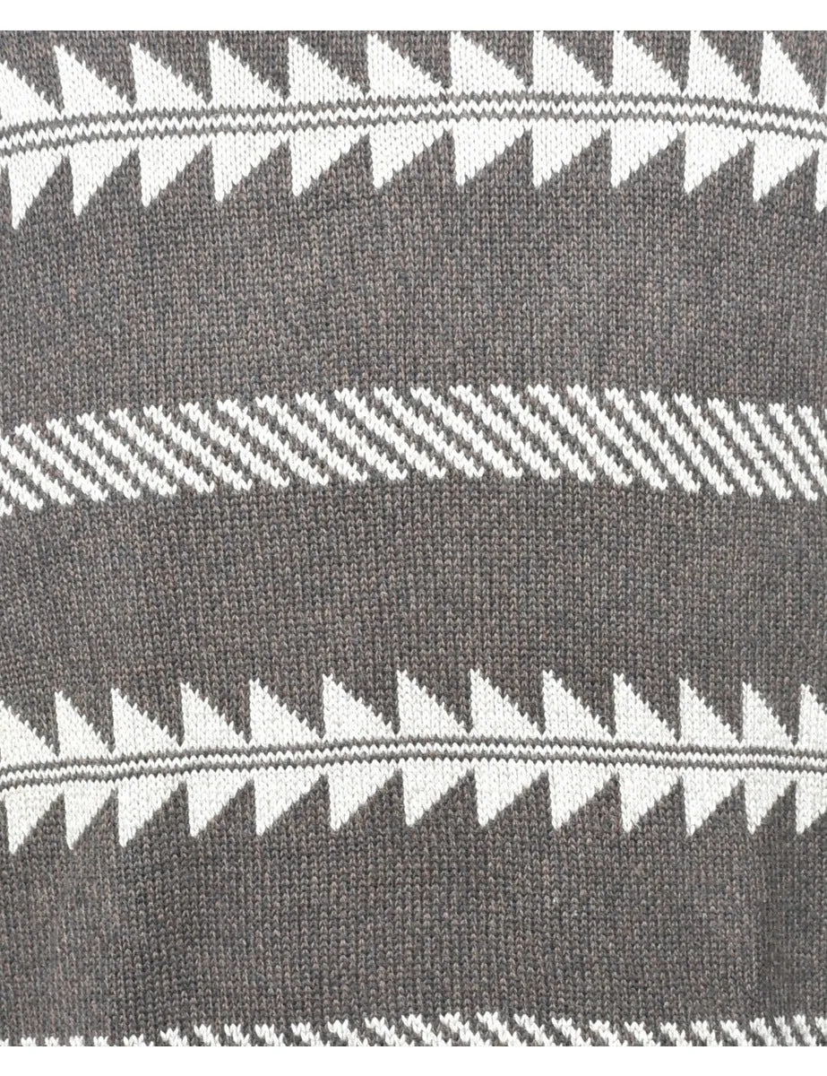 Geometric Pattern Brown & White Eddie Bauer Jumper - L