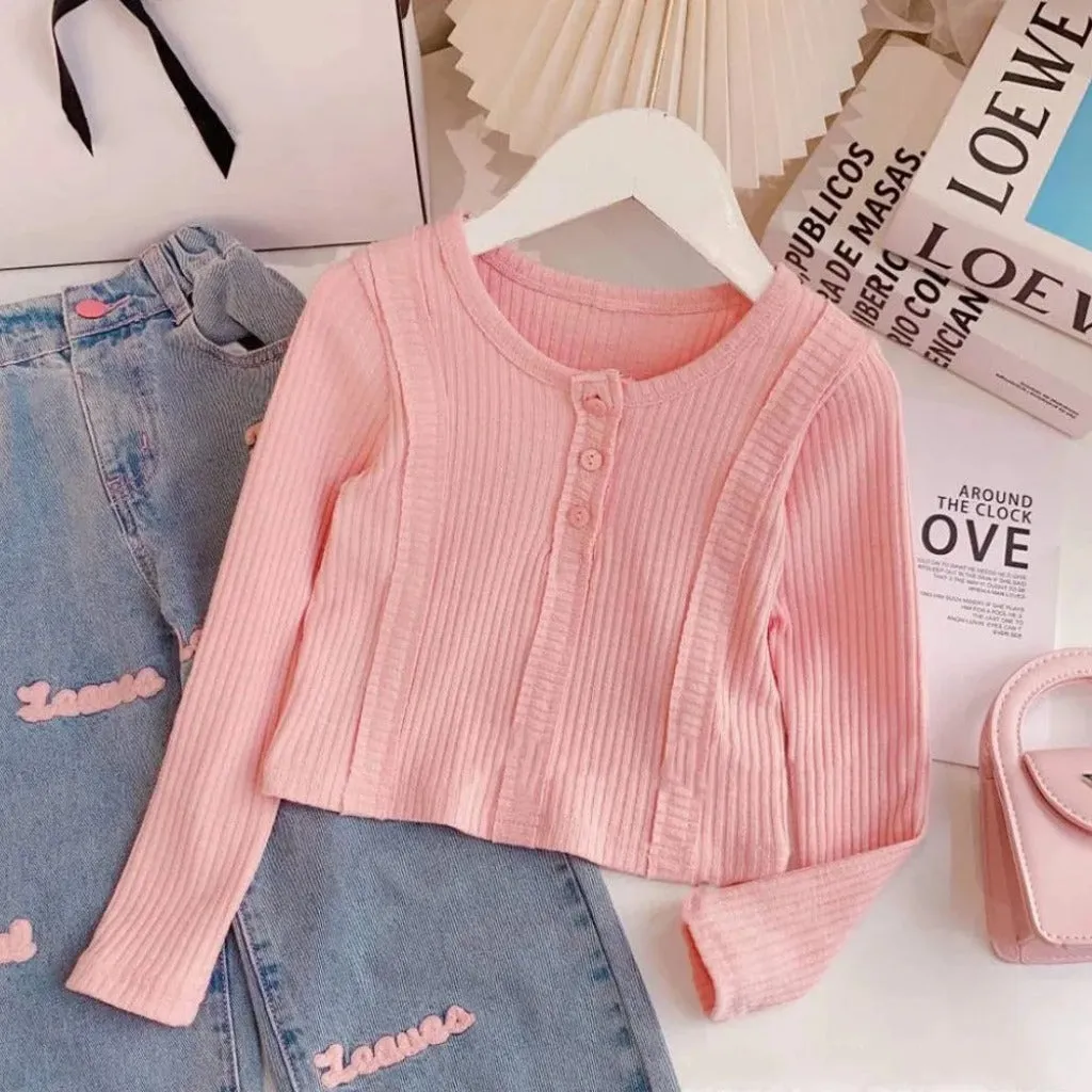 Girls' Denim Pants and Pink Top Set