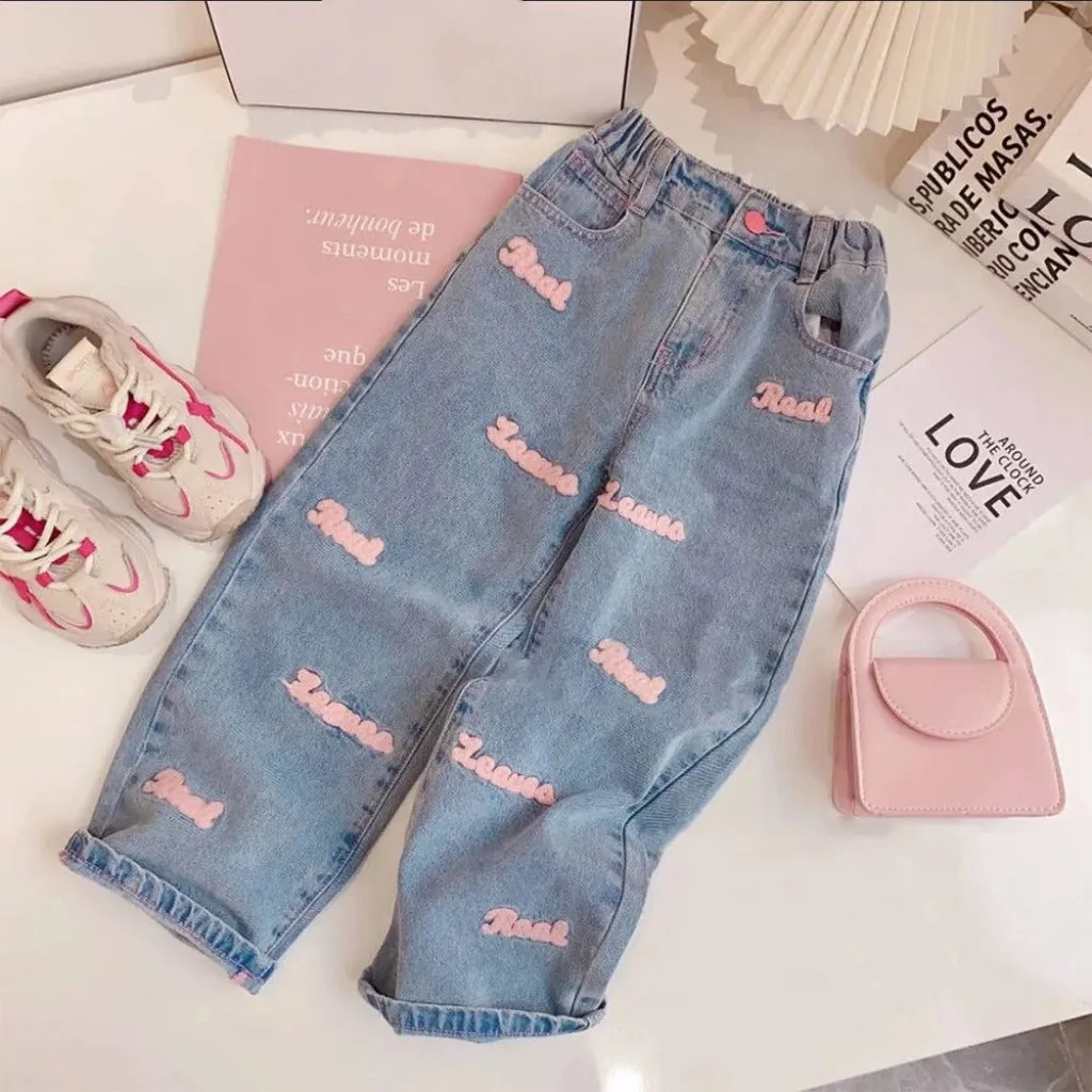 Girls' Denim Pants and Pink Top Set