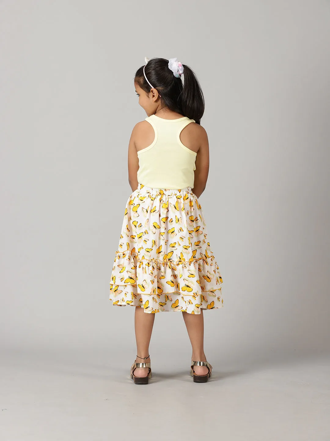 Girls Rib Racer Back Top & Frill Layered Skirt Set