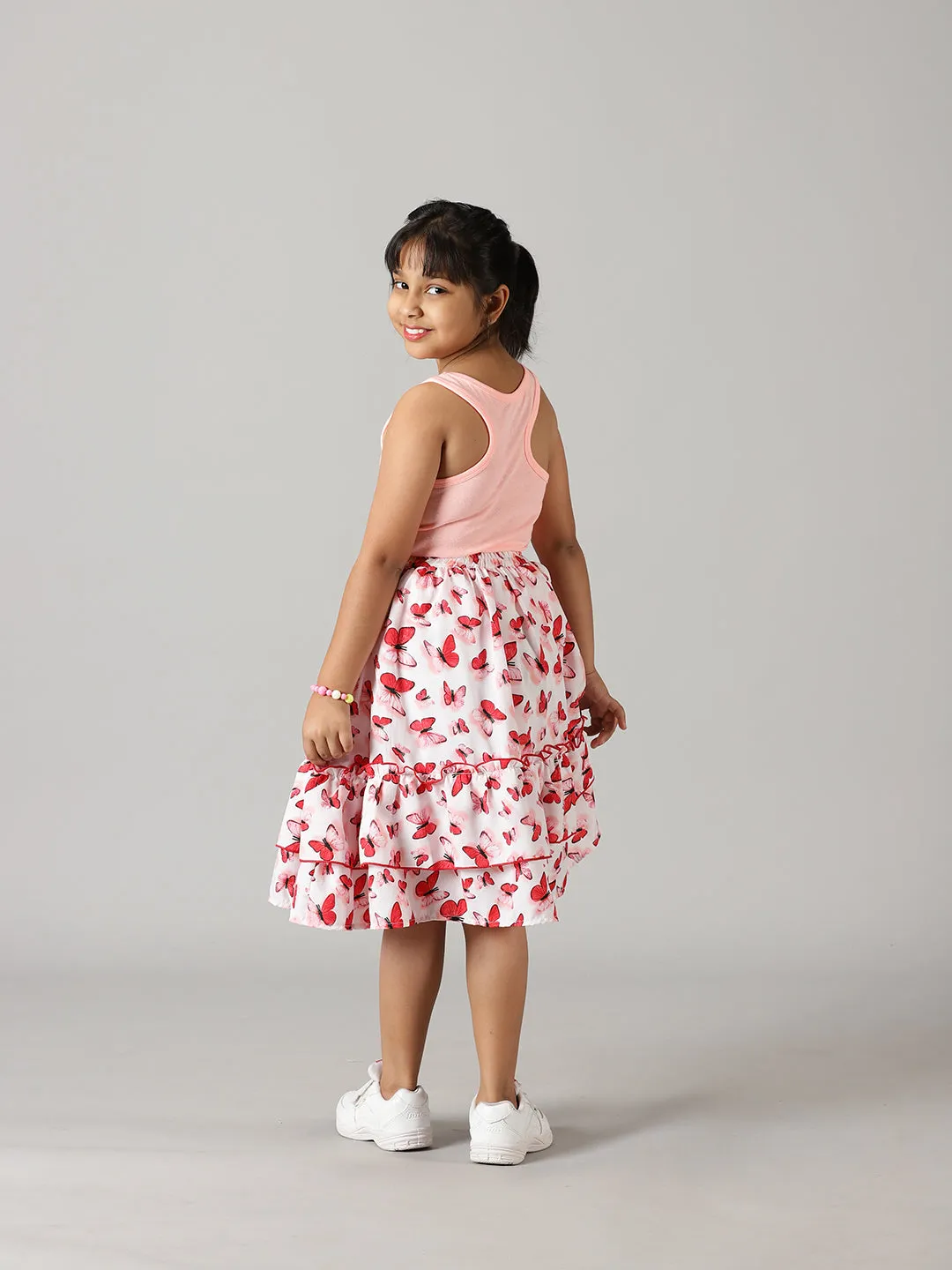 Girls Rib Racer Back Top & Frill Layered Skirt Set