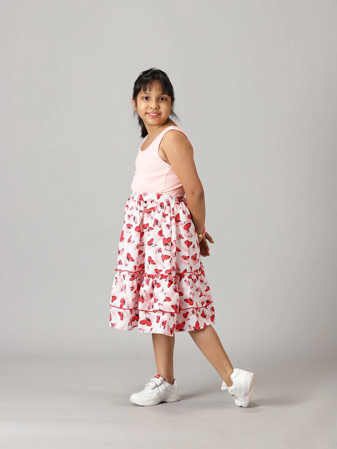 Girls Rib Racer Back Top & Frill Layered Skirt Set