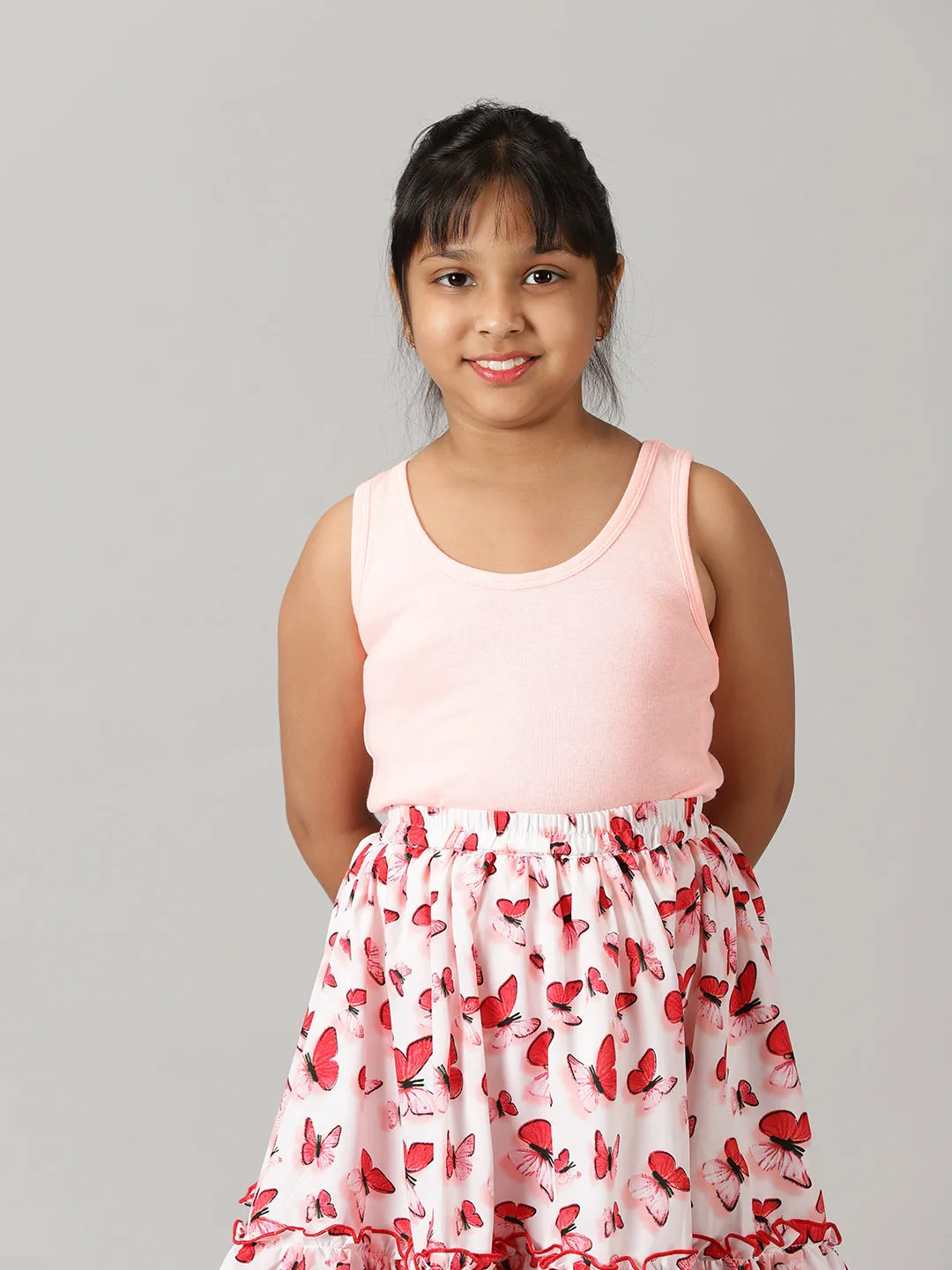 Girls Rib Racer Back Top & Frill Layered Skirt Set