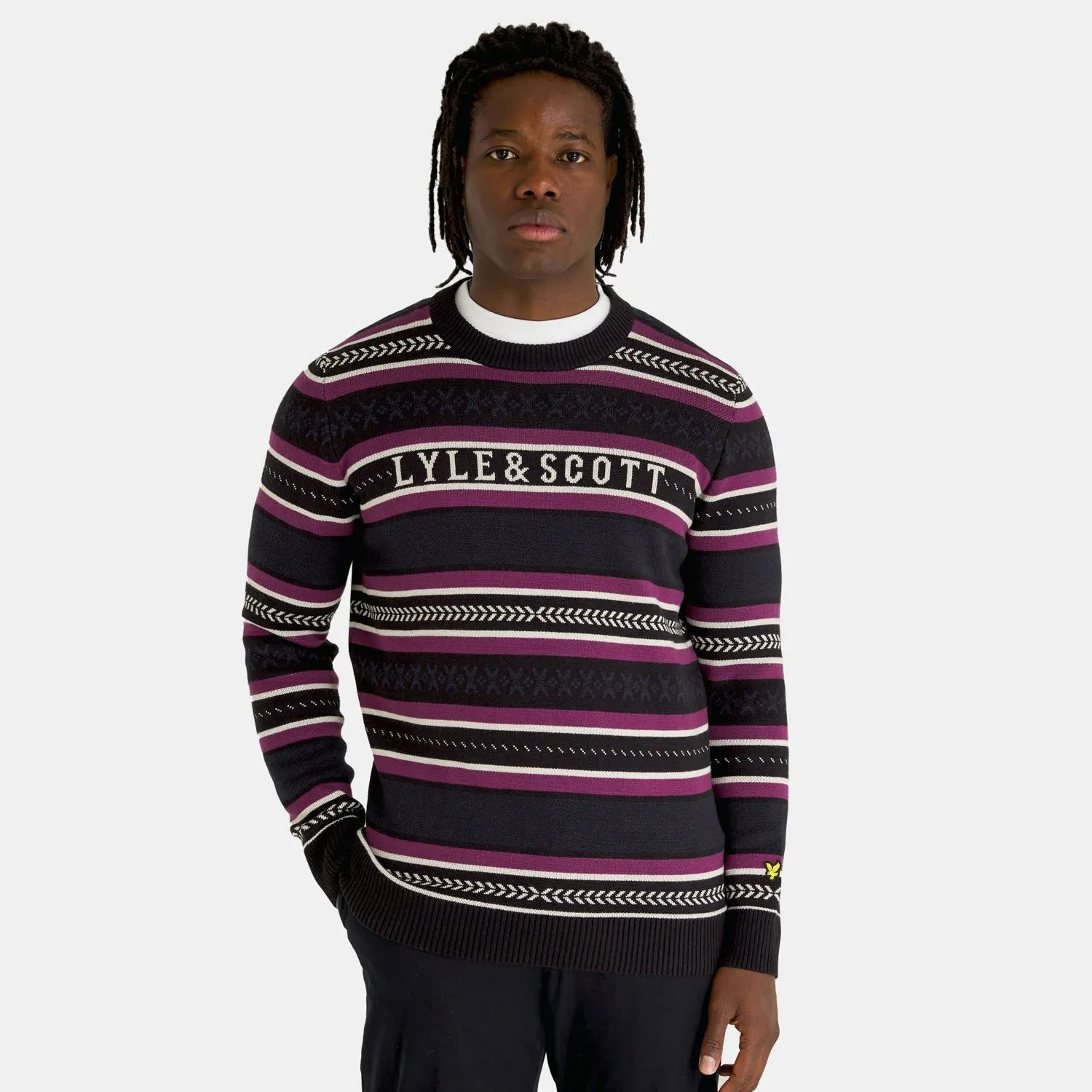 Glen Fair Isle Cotton Knit Crew Neck Jumper Jet Black - AW23