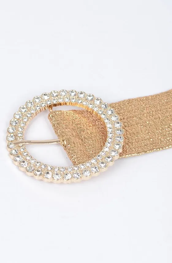 Gold Metallic Elastic Embellished Belt