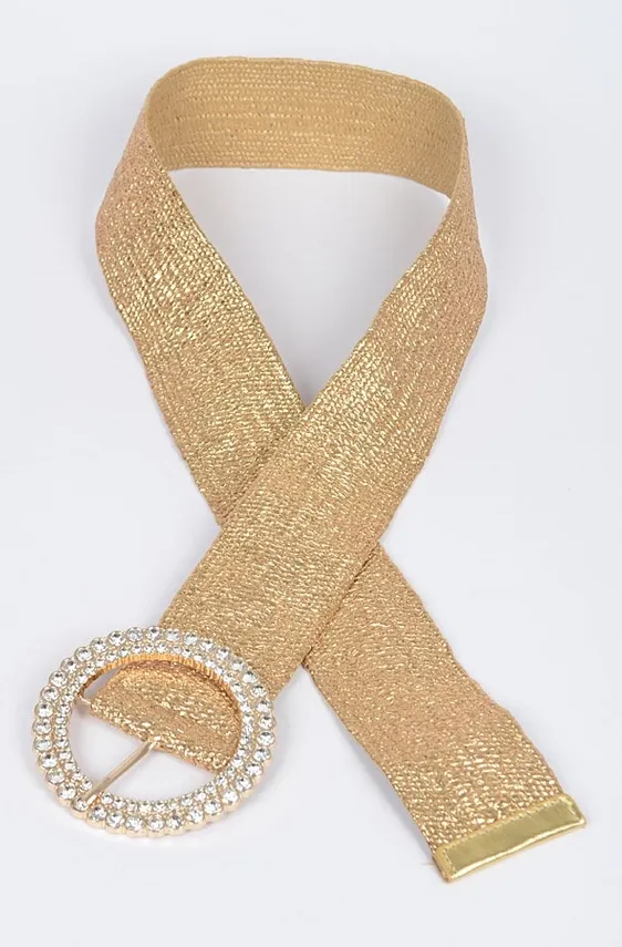 Gold Metallic Elastic Embellished Belt