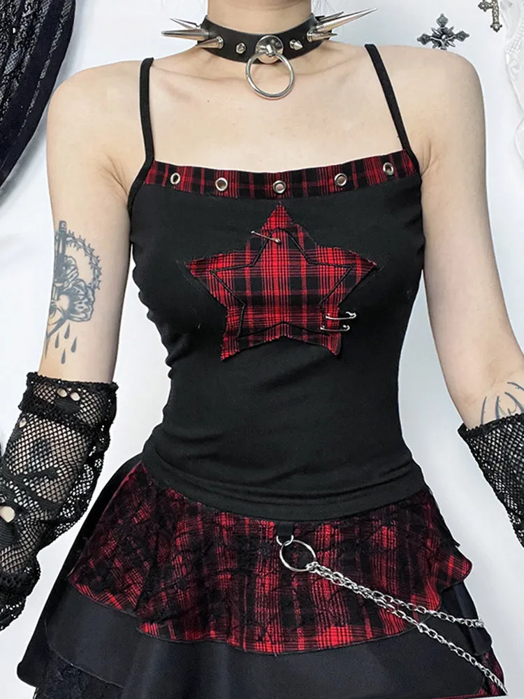 Goth Pentagram Patchwork Cyber Y2K Punk Crop Top