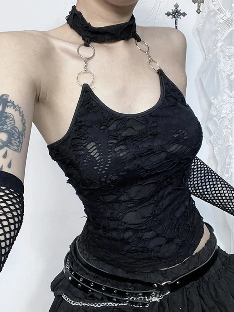 Gothic Crop Y2K Cyberpunk Halter Backless Top