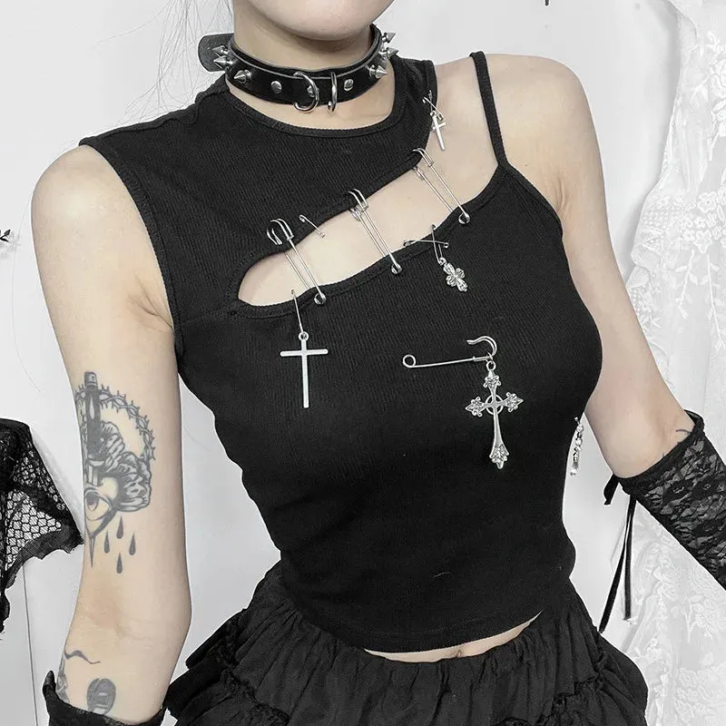 Harajuku Gothic Y2K Fashion Cross Bustier Crop Top