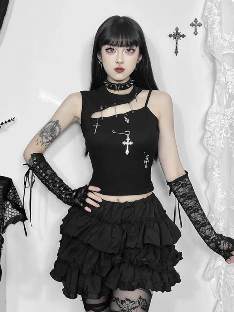 Harajuku Gothic Y2K Fashion Cross Bustier Crop Top