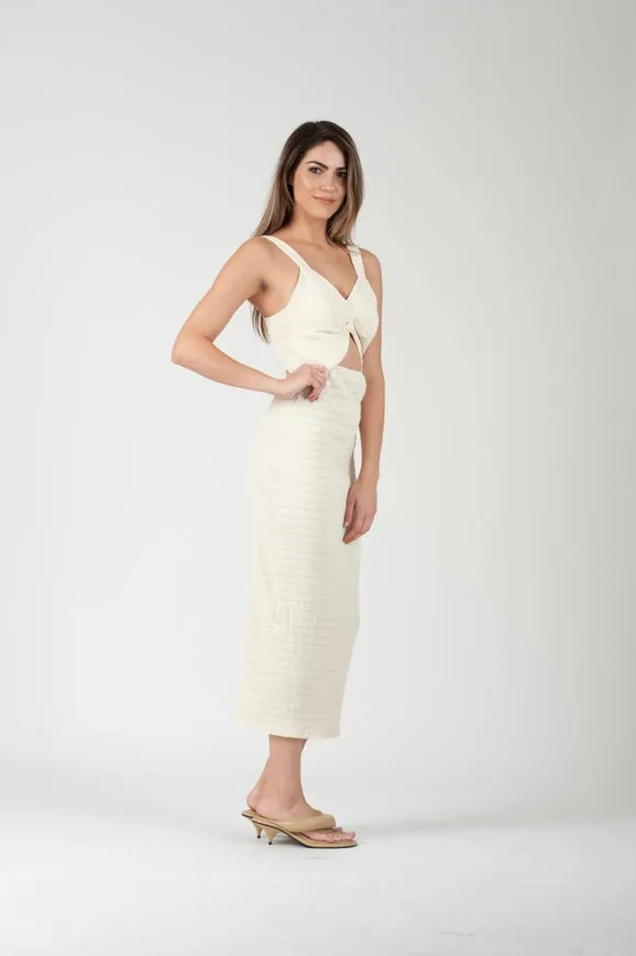 HERAKLION Smocked Cutout Midi Dress-Vanilla