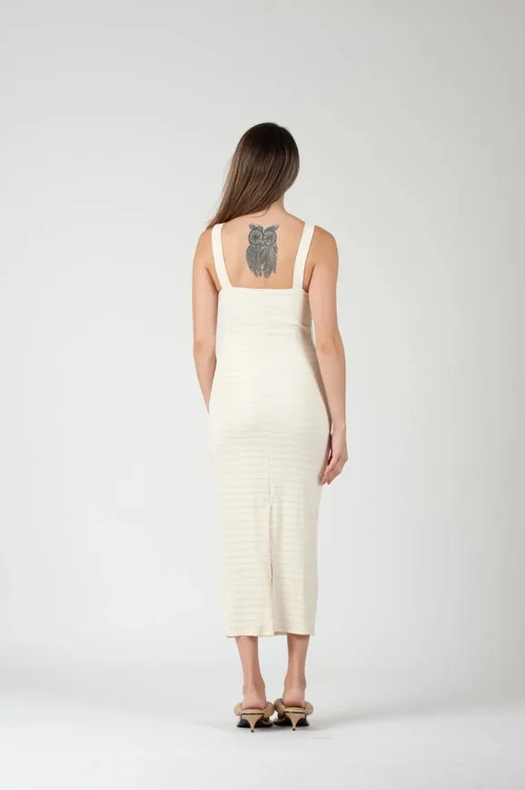 HERAKLION Smocked Cutout Midi Dress-Vanilla