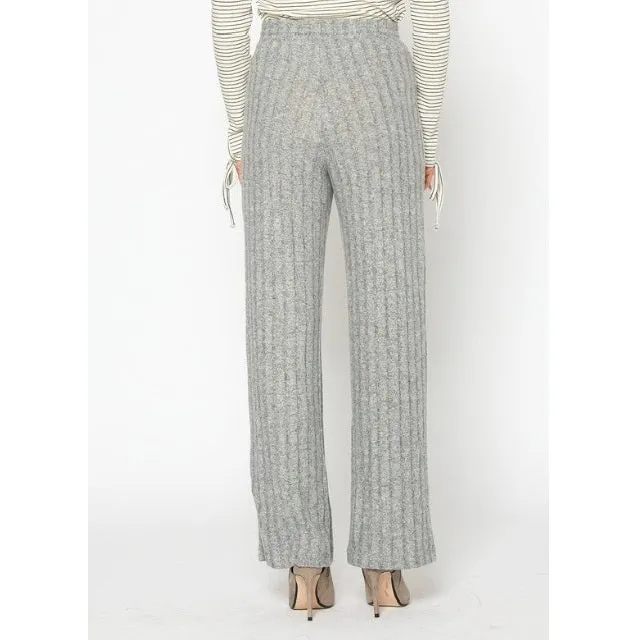 High Waist Ribbed Knit Straight Pants